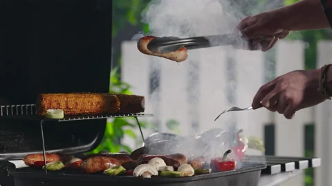 Grilling Sausages BBQ Close-Up Macro Cooking Stock Footage 211727136