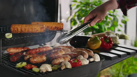 Grilling Sausages BBQ Close-Up Macro Cooking Stock Footage 211729323