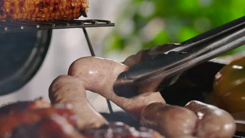 Grilling Sausages BBQ Close-Up Macro Cooking Stock Footage 211743276