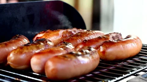 Grilling Sausages Stock Footage 8508758
