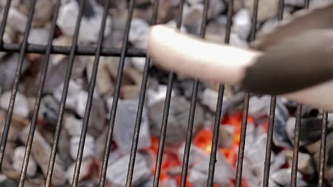Grilling sausages Stock Footage 110257387