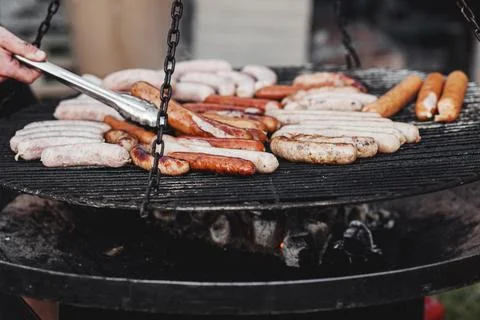 Grilling sausages Stock Photos