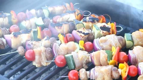 Grilling Shish Kabobs Stock Footage 8839717