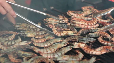 Grilling shrimp Stock Footage 43322290