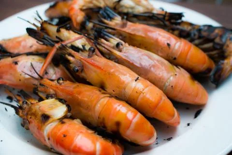 Grilling shrimp Stock Photos