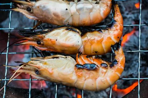 Grilling shrimp Stock Photos
