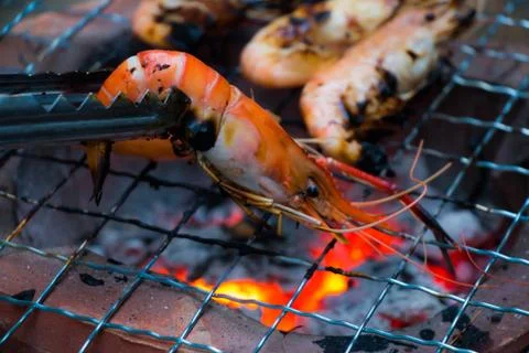 Grilling shrimp Stock Photos