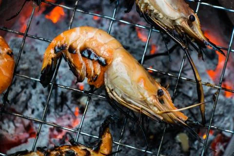 Grilling shrimp Stock Photos