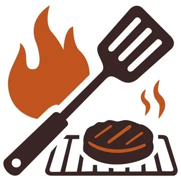 Grilling spatula and steak with fire icon イラスト素材