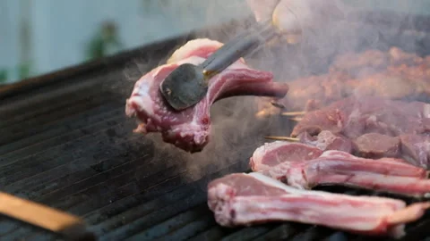 Grilling steak on bbq mediteranean style Stock-Footage 247996154