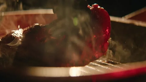 Grilling of steak close up Stock Footage 141154658