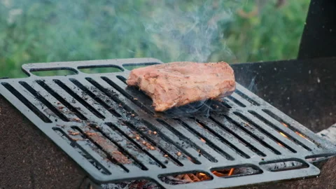 Grilling a steak with fire Stock Footage 286346203