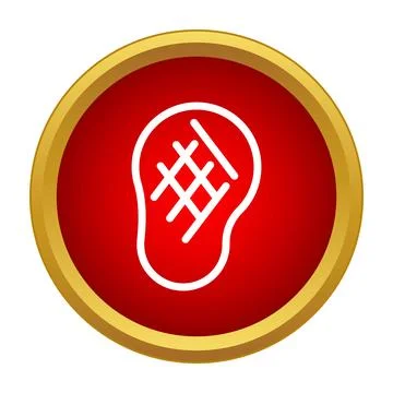Grilling steak meat inside red gold frame circle icon Illustration