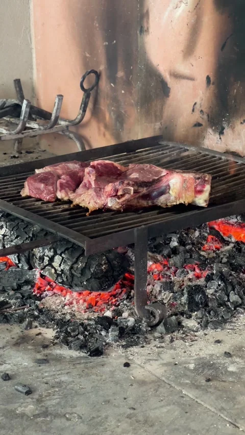 Grilling Steak Over Open Fire Video stock 313790210