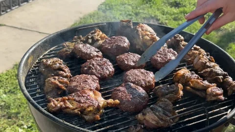 Grilling Steaks Outdoors Stock Footage 310821876