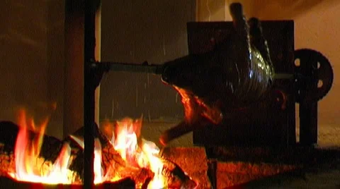 Grilling Suckling Pig Stock Footage 3981097