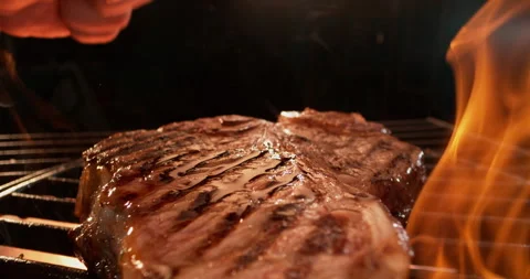 Grilling T bone steak Stock Footage 311832231