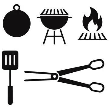Grilling tools and barbecue equipment collection icons. Stock Illustration