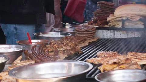 Grilling various types of meat. Foto stock
