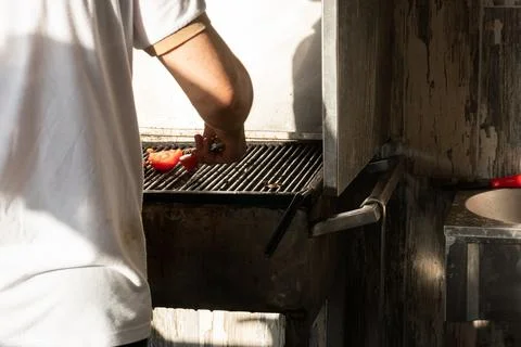 Grilling Vegetables in Restaurant Kitchen Stock Photos