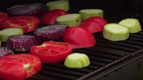Grilling vegetables in slow motion Video stock 248300744