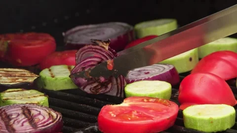 Grilling vegetables in slow motion Stock Footage 248301234