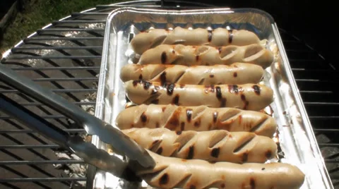 Grilling white sausages Stock Footage 38419966