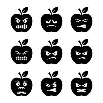 Grim apple emotions pack silhouette vector illustration イラスト素材