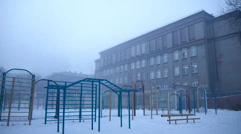 Grim playground in the mist of the old school Stock Footage 59337941