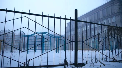 Grim playground in the mist of the old school Stock Footage 59338301