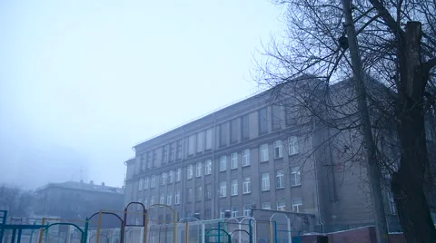 Grim playground in the mist of the old school Stock Footage 59340316