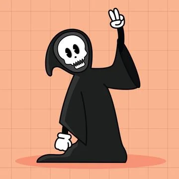 Grim reaper cartoon character making peace sign, Vector Stock Illustration