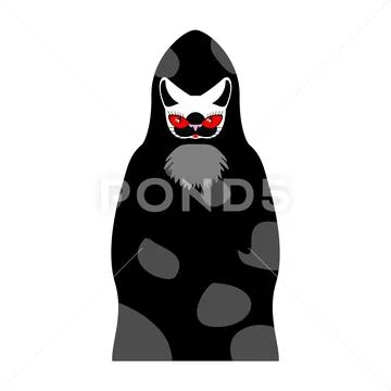 Grim Reaper Cat. death with cats head. Pet in hood Stock Illustration