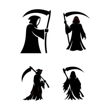 Grim Reaper of Death Silhouette Vector   Halloween Scythe Character Icon Graphic Stock Illustration
