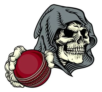 Grim Reaper Death Skeleton Cricket Ball Mascot Stock Illustration