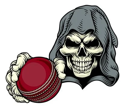Grim Reaper Death Skeleton Cricket Ball Mascot Stock Illustration