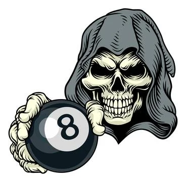 Grim Reaper Death Skeleton Pool Ball Team Mascot Stock Illustration