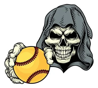 Grim Reaper Death Skeleton Softball Team Mascot Stock Illustration