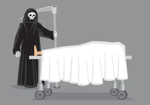 Grim Reaper at Deathbed Vector Cartoon Illustration Stockillustratie