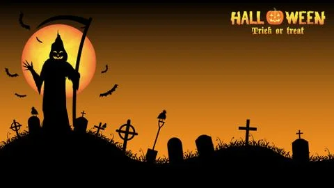 Grim reaper with halloween background Stock Illustration
