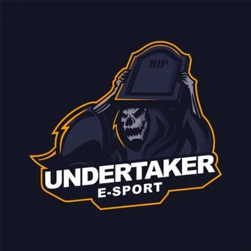 Grim reaper holding gravestone e-sport gaming mascot logo template Stock Illustration
