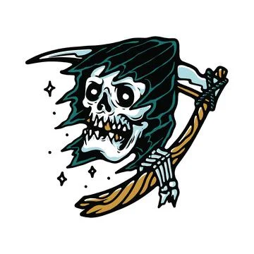 Grim Reaper Horror Halloween Tattoo Graphic Illustration Vector Art T-shirt D Stock Illustration