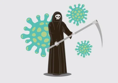 Grim reaper with virus in the background. Concept of epidemic outbreak. Stock Illustration