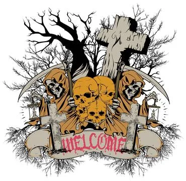 Grim Reaper Welcome Emblem Stock Illustration