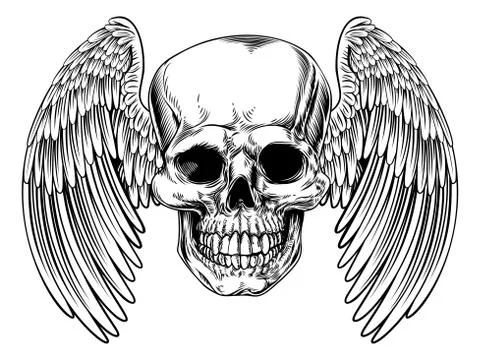 Grim Reaper Winged Skull Stock Illustration