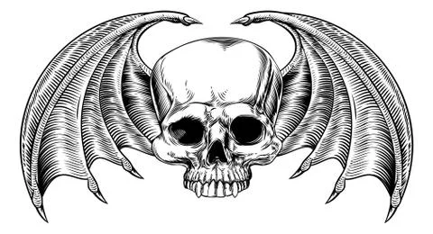Grim Reaper Winged Skull Stock Illustration