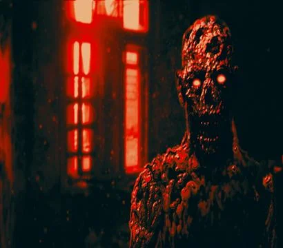 Grim zombie apocalyptic face. Red color. Stock Illustration