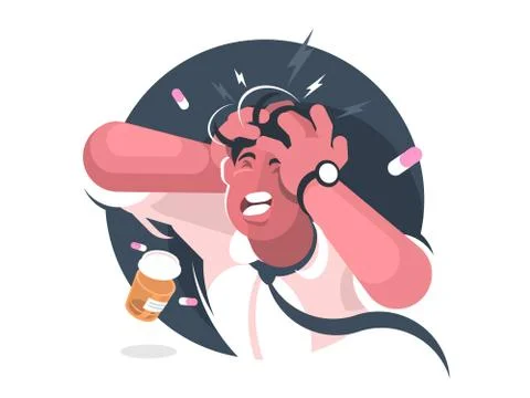 Grimace of man with severe headache Stock Illustration