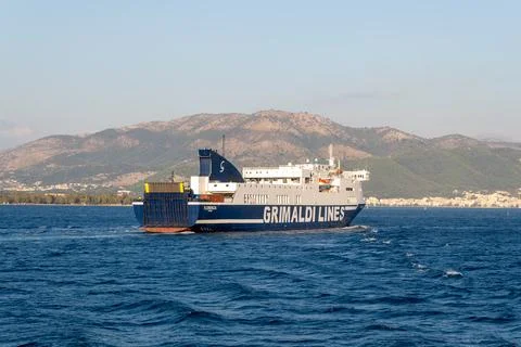Grimaldi lines ferry boat navigating greek waters Stock Photos