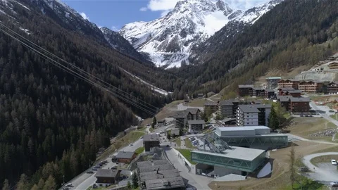 Grimentz-Zinal cable car lateral then back travelling - Aerial Phantom 4 drone Stock Footage 75159570